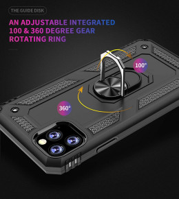 Луксозен силиконов гръб с твърда част Hybrid Anti-Fall с метална ринг стойка за Apple iPhone 11 Pro Max 6.5 черен